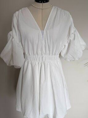 SHEIN white puffy mini dress with puffy sleeves, size S